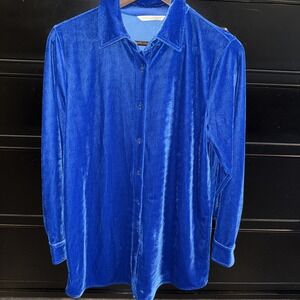 Soft Surroundings Top Boyfriend Tunic Blue Velvet Button Up Size‎ Measurements